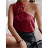 imageMakeMeChic Womens 3D Flower One Shoulder Sleeveless Blouses Shirt TopBurgundy