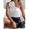 imageMakeMeChic Womens 3D Flower One Shoulder Sleeveless Blouses Shirt TopWhite
