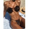 imageMakeMeChic Womens Bikini Sets 3D Floral Halter Cut Out Tie Back Beach Bathing SuitChocolate Brown