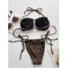 imageMakeMeChic Womens Bikini Sets 3D Floral Halter Cut Out Tie Back Beach Bathing SuitChocolate Brown