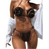 imageMakeMeChic Womens Bikini Sets 3D Floral Halter Cut Out Tie Back Beach Bathing SuitChocolate Brown