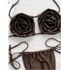 imageMakeMeChic Womens Bikini Sets 3D Floral Halter Cut Out Tie Back Beach Bathing SuitChocolate Brown