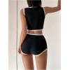 imageMakeMeChic Womens Bikini Sets Color Block Crew Neck Zip Front Summer Swimsuit Bathing SuitsBlack