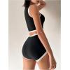 imageMakeMeChic Womens Bikini Sets Color Block Crew Neck Zip Front Summer Swimsuit Bathing SuitsBlack