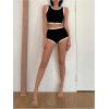 imageMakeMeChic Womens Bikini Sets Color Block Crew Neck Zip Front Summer Swimsuit Bathing SuitsBlack