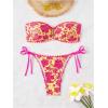 imageMakeMeChic Womens Bikini Sets Floral Print Bandeau Ruched Contrast Binding Tie Side SwimsuitMulticolor