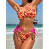 imageMakeMeChic Womens Bikini Sets Floral Print Bandeau Ruched Contrast Binding Tie Side SwimsuitMulticolor