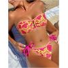 imageMakeMeChic Womens Bikini Sets Floral Print Bandeau Ruched Contrast Binding Tie Side SwimsuitMulticolor