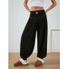 imageMakeMeChic Womens Bow Knot Elastic Waist Pants Loose Fit Plain Summer Baggy TrousersBlack