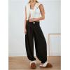 imageMakeMeChic Womens Bow Knot Elastic Waist Pants Loose Fit Plain Summer Baggy TrousersBlack