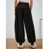 imageMakeMeChic Womens Bow Knot Elastic Waist Pants Loose Fit Plain Summer Baggy TrousersBlack