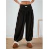 imageMakeMeChic Womens Bow Knot Elastic Waist Pants Loose Fit Plain Summer Baggy TrousersBlack