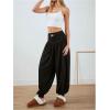 imageMakeMeChic Womens Bow Knot Elastic Waist Pants Loose Fit Plain Summer Baggy TrousersBlack