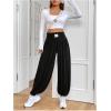 imageMakeMeChic Womens Bow Knot Elastic Waist Pants Loose Fit Plain Summer Baggy TrousersBlack B