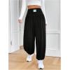 imageMakeMeChic Womens Bow Knot Elastic Waist Pants Loose Fit Plain Summer Baggy TrousersBlack B