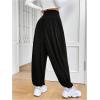 imageMakeMeChic Womens Bow Knot Elastic Waist Pants Loose Fit Plain Summer Baggy TrousersBlack B