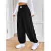 imageMakeMeChic Womens Bow Knot Elastic Waist Pants Loose Fit Plain Summer Baggy TrousersBlack B