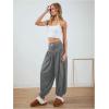 imageMakeMeChic Womens Bow Knot Elastic Waist Pants Loose Fit Plain Summer Baggy TrousersGrey