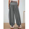 imageMakeMeChic Womens Bow Knot Elastic Waist Pants Loose Fit Plain Summer Baggy TrousersGrey