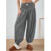 imageMakeMeChic Womens Bow Knot Elastic Waist Pants Loose Fit Plain Summer Baggy TrousersGrey