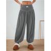 imageMakeMeChic Womens Bow Knot Elastic Waist Pants Loose Fit Plain Summer Baggy TrousersGrey