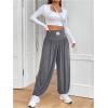 imageMakeMeChic Womens Bow Knot Elastic Waist Pants Loose Fit Plain Summer Baggy TrousersLight Grey