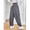 imageMakeMeChic Womens Bow Knot Elastic Waist Pants Loose Fit Plain Summer Baggy TrousersLight Grey