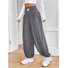 imageMakeMeChic Womens Bow Knot Elastic Waist Pants Loose Fit Plain Summer Baggy TrousersLight Grey