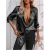 imageMakeMeChic Womens Button Down Shirt Long Sleeve Collared Pocket Work Blouse TopBlack