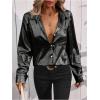 imageMakeMeChic Womens Button Down Shirt Long Sleeve Collared Pocket Work Blouse TopBlack