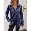 imageMakeMeChic Womens Button Down Shirt Long Sleeve Collared Pocket Work Blouse TopDark Blue