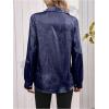 imageMakeMeChic Womens Button Down Shirt Long Sleeve Collared Pocket Work Blouse TopDark Blue