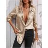 imageMakeMeChic Womens Button Down Shirt Long Sleeve Collared Pocket Work Blouse TopGold