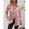 imageMakeMeChic Womens Button Down Shirt Long Sleeve Collared Pocket Work Blouse TopPink
