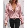 imageMakeMeChic Womens Button Down Shirt Long Sleeve Collared Pocket Work Blouse TopPink