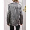 imageMakeMeChic Womens Button Down Shirt Long Sleeve Collared Pocket Work Blouse TopSilver