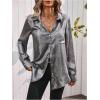 imageMakeMeChic Womens Button Down Shirt Long Sleeve Collared Pocket Work Blouse TopSilver