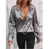 imageMakeMeChic Womens Button Down Shirt Long Sleeve Collared Pocket Work Blouse TopSilver