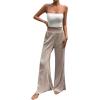 imageMakeMeChic Womens Casual Lettuce Trim Elastic High Waist Wide Leg PantsApricot