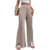 imageMakeMeChic Womens Casual Lettuce Trim Elastic High Waist Wide Leg PantsApricot