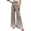 imageMakeMeChic Womens Casual Lettuce Trim Elastic High Waist Wide Leg PantsApricot