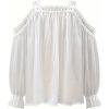imageMakeMeChic Womens Cold Shoulder Tops Contrast Lace Long Sleeve Blouse V Neck Boho ShirtsWhite
