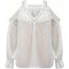 imageMakeMeChic Womens Cold Shoulder Tops Contrast Lace Long Sleeve Blouse V Neck Boho ShirtsWhite
