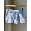 imageMakeMeChic Womens Crochet Knit Mini Shorts Micro Pajama Fuzzy ShortsBlue