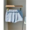 imageMakeMeChic Womens Crochet Knit Mini Shorts Micro Pajama Fuzzy ShortsBlue