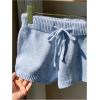 imageMakeMeChic Womens Crochet Knit Mini Shorts Micro Pajama Fuzzy ShortsBlue