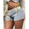 imageMakeMeChic Womens Crochet Knit Mini Shorts Micro Pajama Fuzzy ShortsStriped Blue