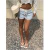 imageMakeMeChic Womens Crochet Knit Mini Shorts Micro Pajama Fuzzy ShortsStriped Blue