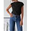 imageMakeMeChic Womens Draped Neck Tops Cap Sleeve Mock Neck Keyhole Work Shirt Summer BlouseBlack