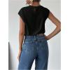 imageMakeMeChic Womens Draped Neck Tops Cap Sleeve Mock Neck Keyhole Work Shirt Summer BlouseBlack